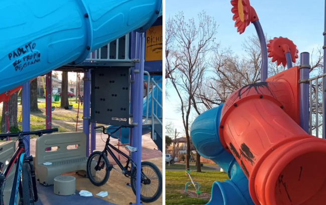 Vandalismo: así dañaron la Plaza Héroes de Malvinas de Fray Luis Beltrán