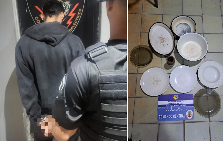 Intentó descartar una mochila con vajilla al ver a la policía y terminó detenido