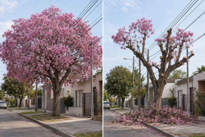 Polémica por la poda de lapachos en barrio Díaz Vélez: la Municipalidad responsabilizó a la EPE y anunció un reclamo