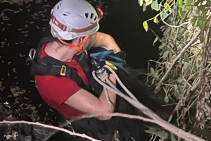 Rescatan a un perro que cayó al arroyo San Lorenzo en Puerto General San Martín