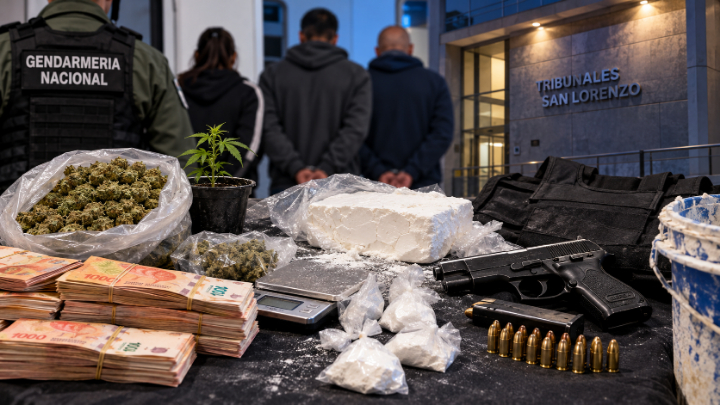 Cocaína, marihuana, casi $1,5 millones y una pistola: terminó con tres condenas un juicio en San Lorenzo